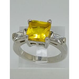 White Gold GP Canary Yellow Princess Cut Sim Diamond CZ Engagement Ring Size 10